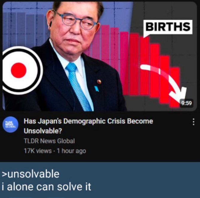 9:59 Has Demographic Crisis Become Unsolvable? TLDR News Global views 1 hour адс >unsolvable i alone can solve it