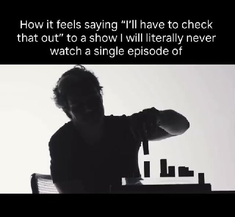 How it feels saying “I'll have to check that out” to а show | will literally never watch a single episode of