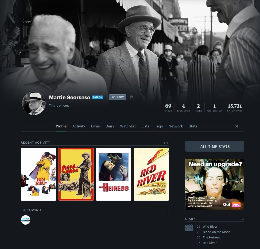 THIS IS CINEMA: Мартин Скорсезе завёл страничку в соцсети для киноманов Letterboxd