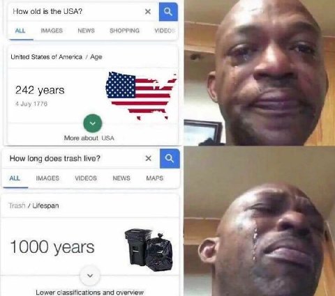 How old is the USA? 1 В ALL IMAGES NEWS SHOPPING VIDEC United States of America Age 4 July 1776 More about USA How long does trash live? Я ALL IMAGES VIDEOS NEWS MAPS Trash Lifespan 1000 years Lower c