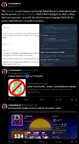 chris kindred The curator harassment group Sweet Baby Inc detected is lead this person, Here's them trying to be slick so they don't get reported. Even with the discriminatory language filed off, the 