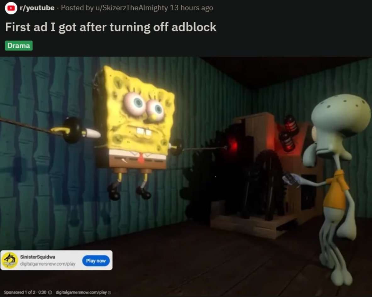 t/youtube Posted u/SkizerzTheAlmighty 13 hours ago First I got after turning off adblock Sponsored 1