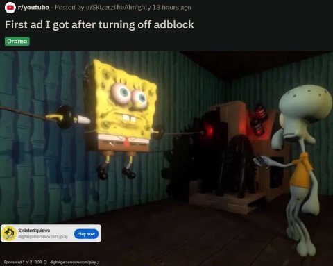t/youtube Posted u/SkizerzTheAlmighty 13 hours ago First I got after turning off adblock Sponsored 1