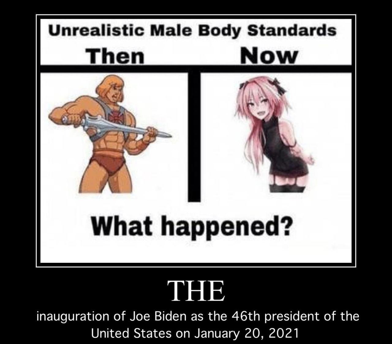 Упгеай Male Body Standards Then Now (A) в What happened? inauguration of Joe Biden as the president of the United States on January 20, 2021