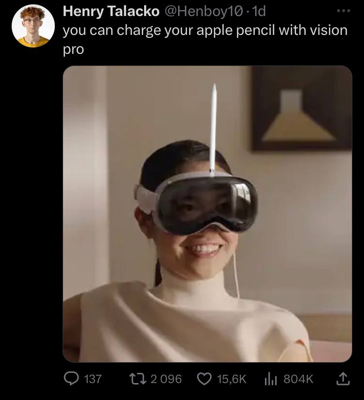 Непгу Тааско you can charge your apple pencil with vision pro