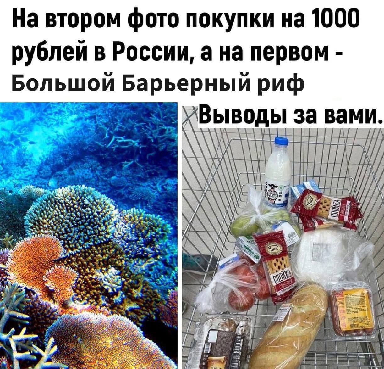 На втором фото покупки на 1000 рублеи в России, а на первом Большой Барьерный риф за вами. a A 1 а