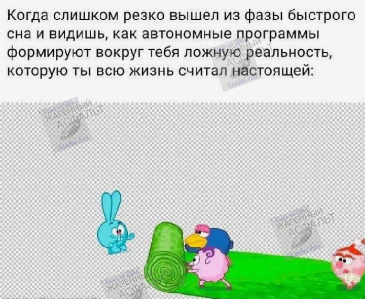 Когда слишком резко вышел из фазы быстрого сна и видишь, как автономные программы формируют вокруг тебя ложную реальность, которую ты всю жизнь считал настоящей: