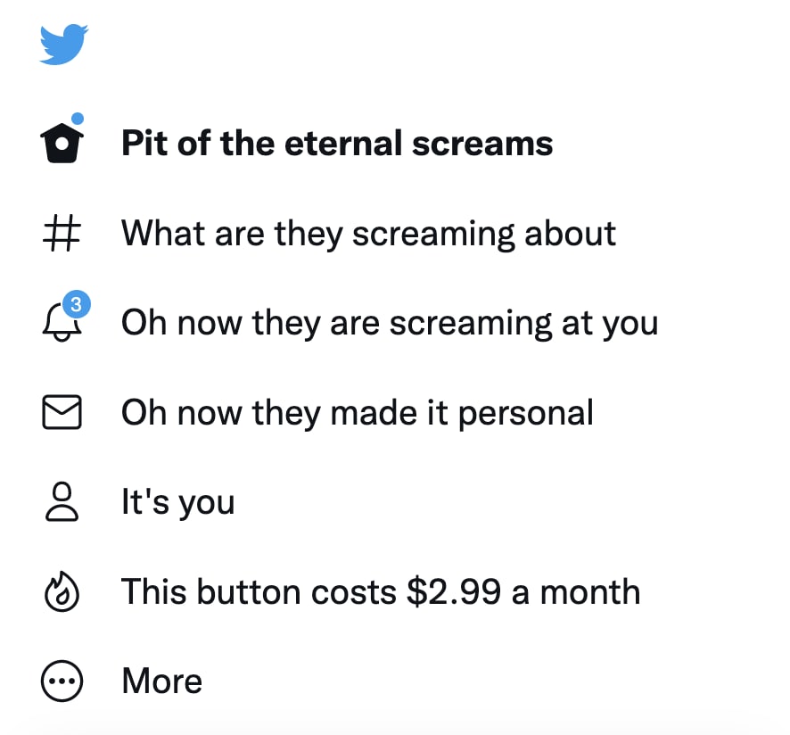 of the eternal screams What are they screaming about now they are screaming at you now they made it personal It's you This button costs $2.99 a month More