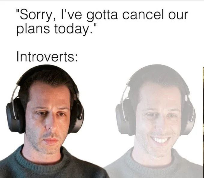 "Sorry, gotta cancel our plans today.’ Introverts: