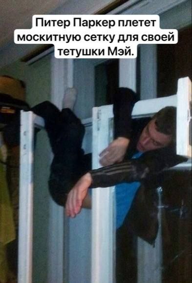 Питер Паркер плетет москитную сетку для своей тетушки МЭЙ.