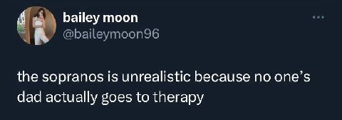 bailey moon @baileymoon96 the sopranos is unrealistic because no one’s dad actually goes to therapy