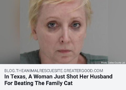 Photo: Dallas County Jail BLOG. THEANIMALRESCUESITE.GREATERGOOD.COM In Texas, A Woman Just Shot Her Husband For Beating The Family Cat