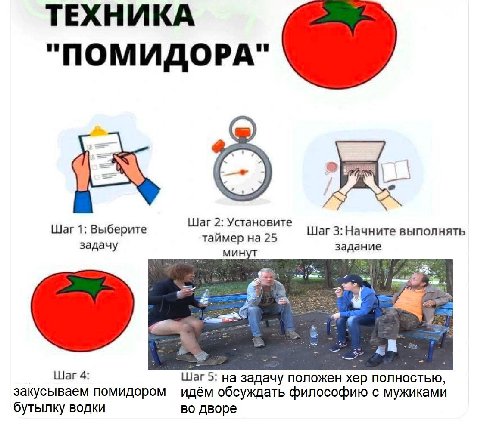 ТЕХНИКА "ПОМИДОРА" Шаг 2: Установите 1: Выберите Шаг 3: Начните выполнять задачу таймер на 25 мин War 4: Шаг 5: на задачу положен хер закусываем помидором идём обсуждать философию с мужиками бутылку в