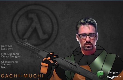 New gym Load gym reate Dungeon Change Pants Suctions Quit GACHI-MUCHI