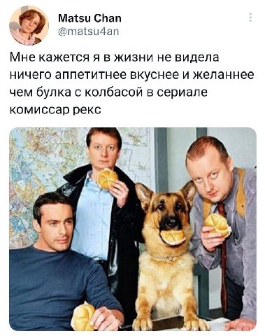 Matsu Chan @matsu4an a Мне кажется я в жизни не видела ничего аппетитнее вкуснее и желаннее чем булка с колбасой в сериале комиссар рекс