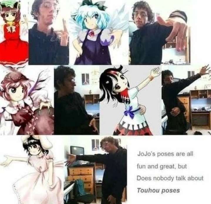 и 4 poses are а! fun and дге at it Does nobody talk about Touhou poses