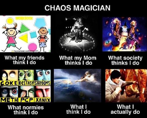CHAOS MAGICIAN a What my friends What my Mom What society think I thinks I thinks 75 METH What normies What What think think Гао actually