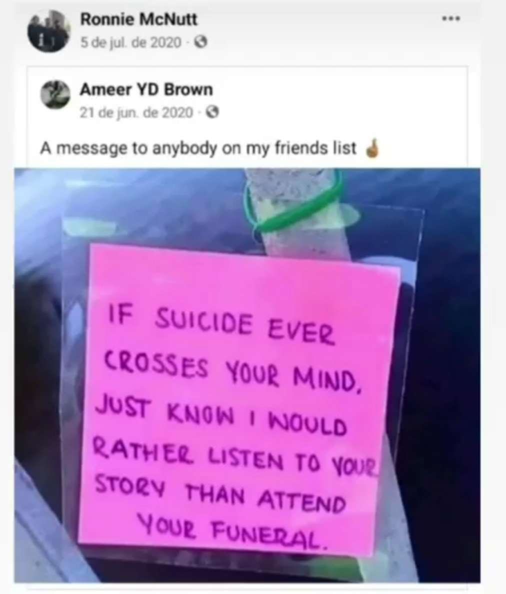 5 Ronnie McNutt Ameer Brown A message to anybody on my friends list IF SUICIDE RATHER LISTEN To Your THAN Your