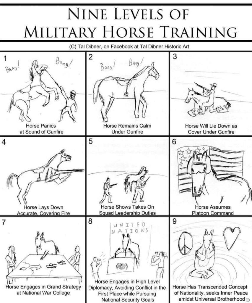 Tal Dibner, on Facebook at Tal Dibner Historic Art 2 3 1 и Bing Валя Bans 2 $7 А Horse Panics Horse Remains Calm Horse Will Lie Down as at Sound of Gunfire Under Gunfire Cover Under Gunfire 4 5 6 LES 