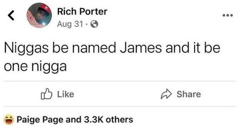 Rich Porter we” 31 Niggas be named James and it be one nigga Like Share Paige Page and others