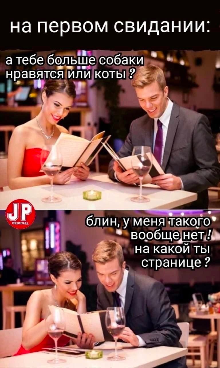 на первом свидании: а тебе больше собаки нравятся или коты блин, у меня такого* накакой ты странице