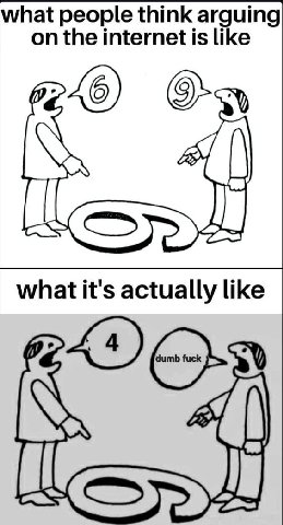 what people think arguing on the internet is like what it's actually like