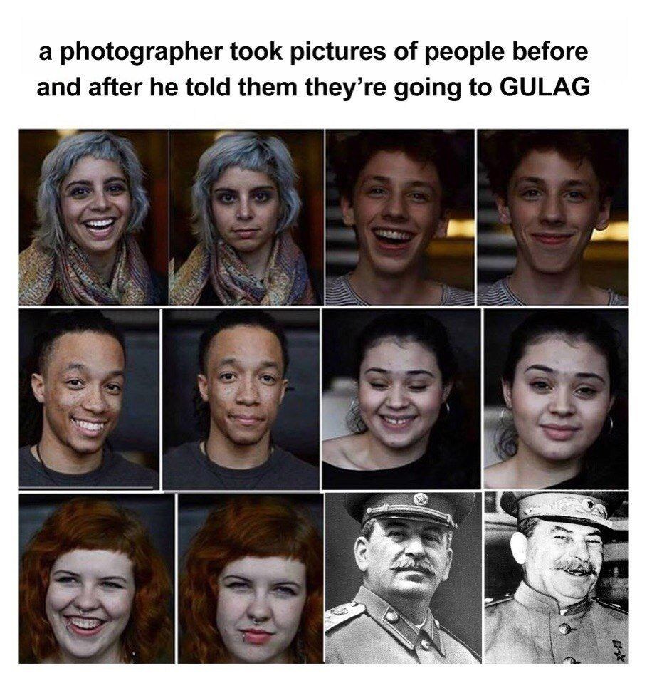 а photographer took pictures of people before and after he told them they’re going to GULAG NOUN
