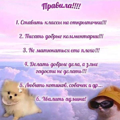 1. Ставить классы на открыиточки!!! 2. Писать комментарии!!! 3. Не матюкаться ето плохо!!! 4. Зелать добрые дела, а злые гадости не (3. котиков, собачек и Хвалить