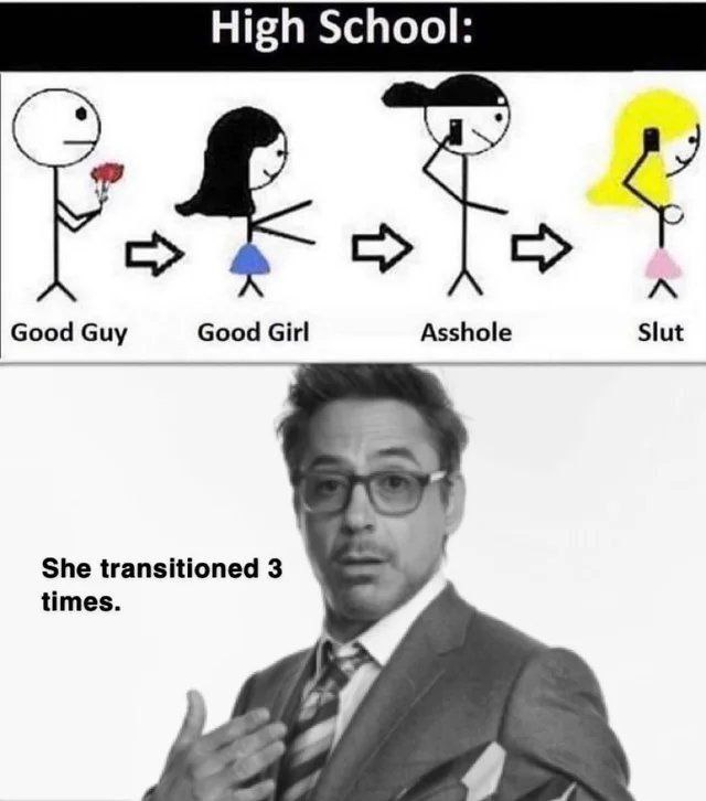School: Good Guy Good Girl Asshole Slut She transitioned 3 times я