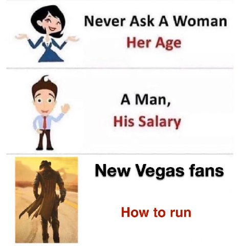 Never Ask A Woman Her Age A Man, His Salary New Vegas fans How to run