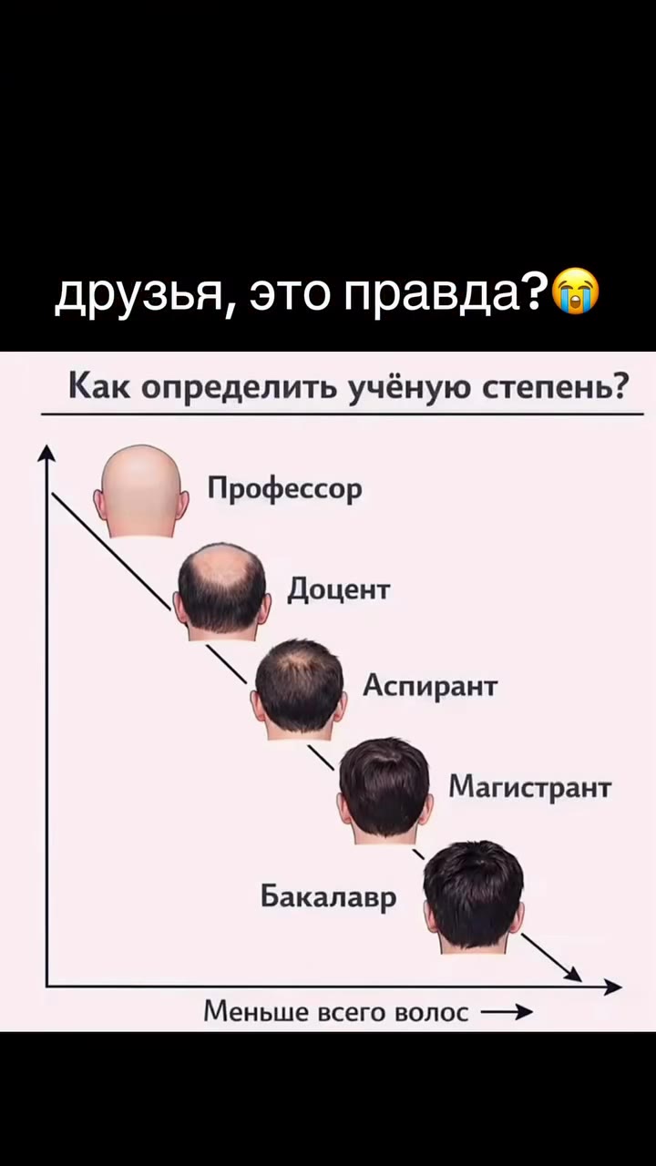 друзья, правда?® Как определить учёную степень? | › Профессор \@ Аспирант Магистрант Бакалавр $ Меньше всего волос —>