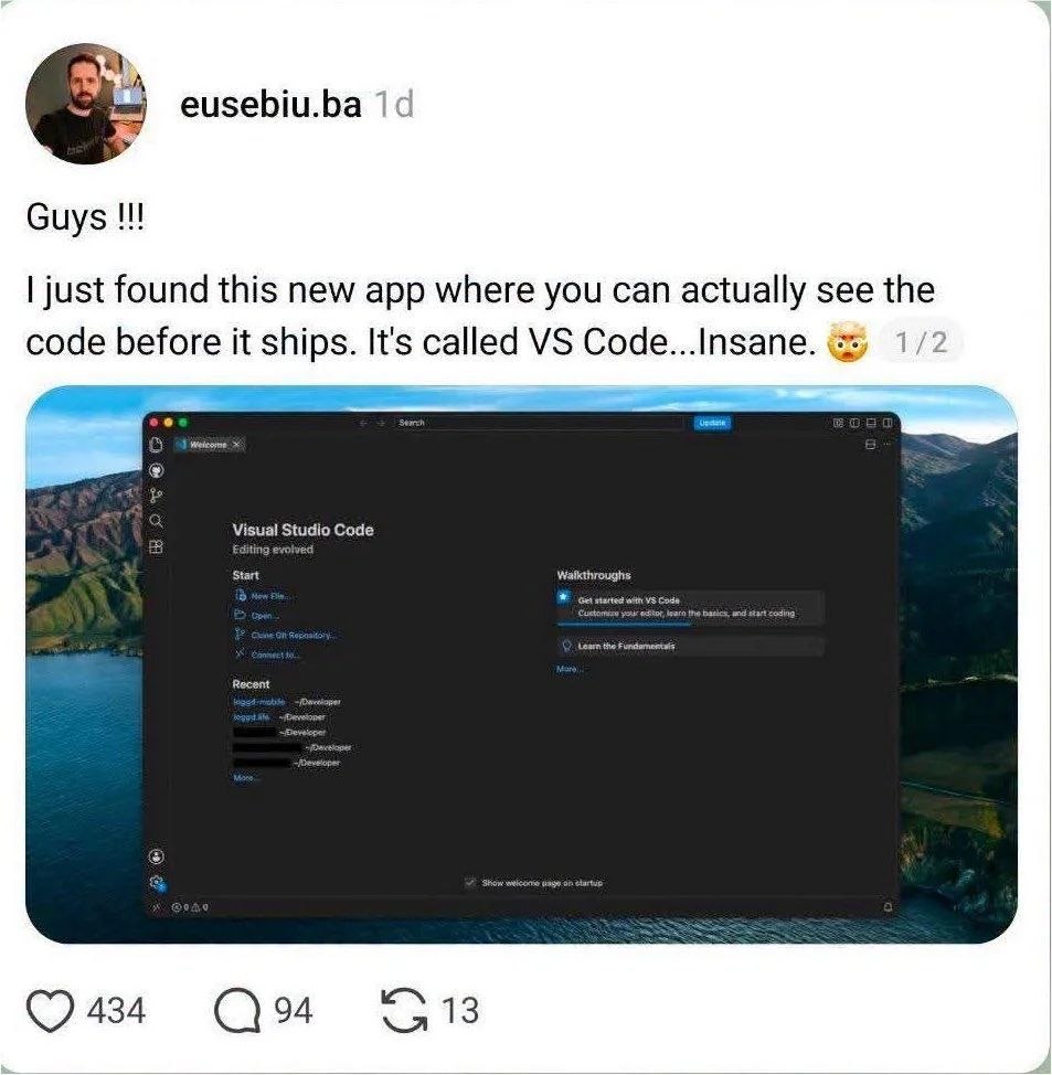 eusebiu.ba Guys just found this new app where you can actually see the code before it ships. It's called Code...Insane. 1/2
