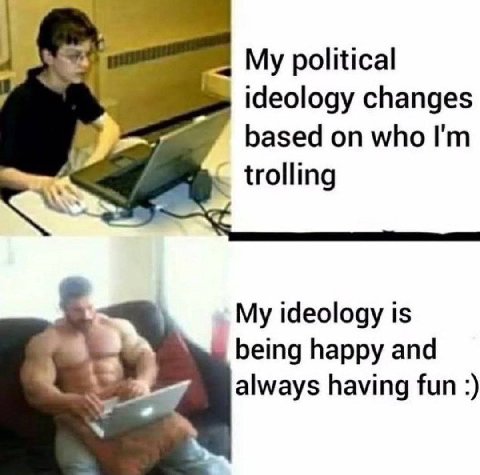My political ideology changes based on who trolling My ideology is being happy and always having fun