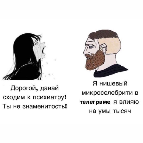 и Я нишевый Дорогой, давай микроселебрити в сходим к психиатру! телеграме я влияю Ты не знаменитость! на умы тысяч
