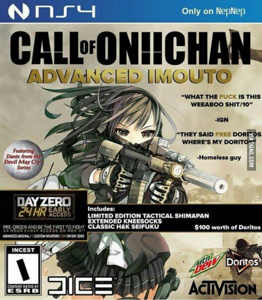 OUT “WHAT THE FUCK IS THIS WEEABOO SHIT/10” 7 -IGN A THEY SAID FREE DORITO=? Featuring Devil May Dante from -Homeless guy a i‘ Includes: LIMITED EDITION TACTICAL SHIMAPAN ЕЕ EXTENDED КМЕ PRE-ORDE RAN 