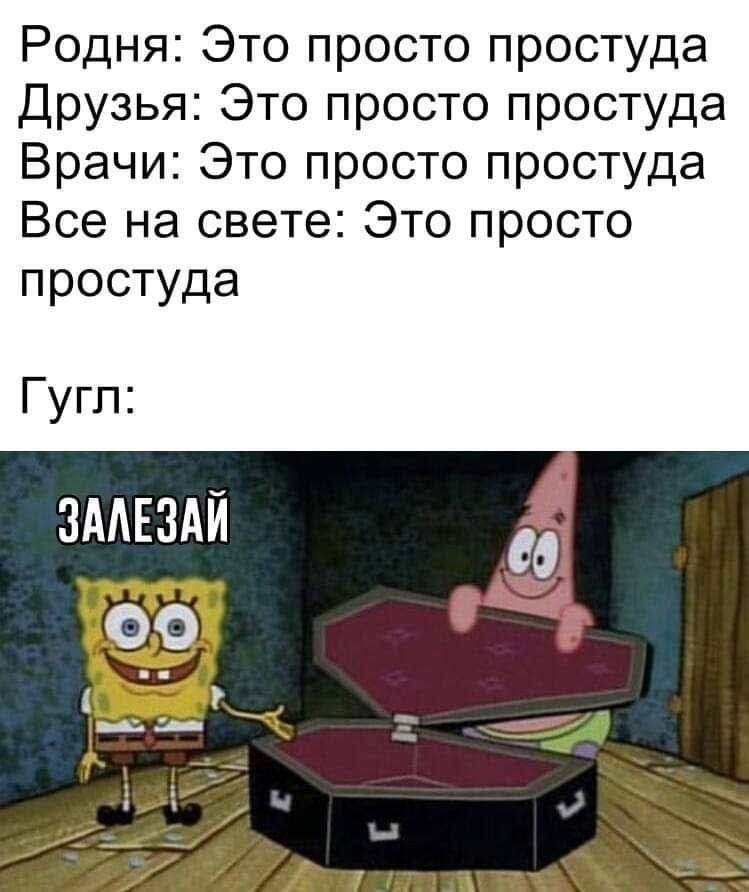 Родня: Это просто простуда Друзья: Это просто простуда Врачи: Это просто простуда Все на свете: Это просто простуда Гугл: ЗАЛЕЗАЙ