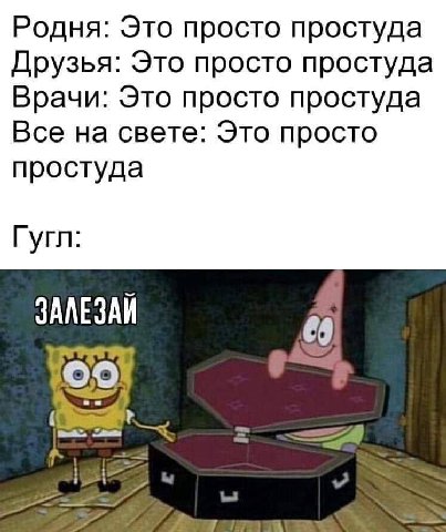 Родня: Это просто простуда Друзья: Это просто простуда Врачи: Это просто простуда Все на свете: Это просто простуда Гугл: ЗАЛЕЗАЙ