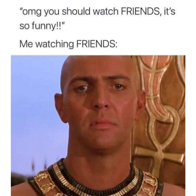 “omg you should watch FRIENDS, it's so funny!!" Me watching FRIENDS: