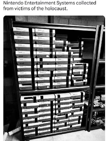 Nintendo Entertainment Systems collected from victims of the holocaust.