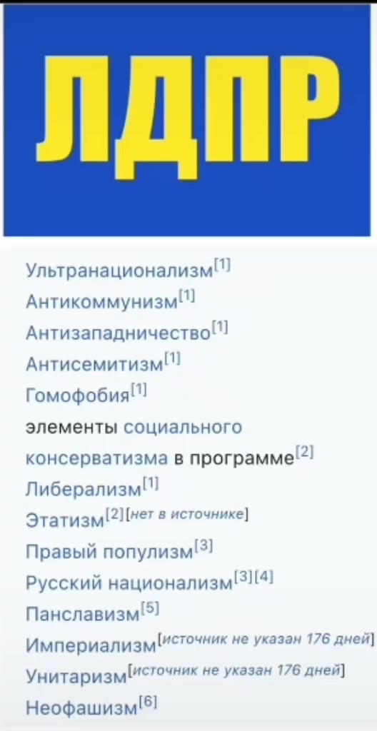 Ультранационализм АнтикоммунизмИ Антизападничество ] Антисемитизм Гомофобия! элементы социального консерватизма в программе"? ЛиберализмП Этатизм! Нет в источнике] Правый популизм Русский национализм