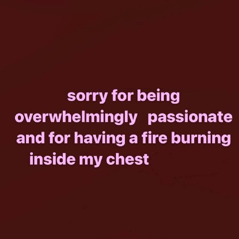 sorry for being overwhelmingly passionate and for having a fire burning inside my chest