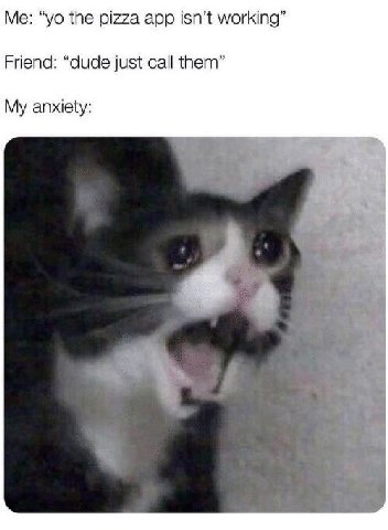 Me: the pizza app isn’t working” Friend: “dude just call them” My anxiety: