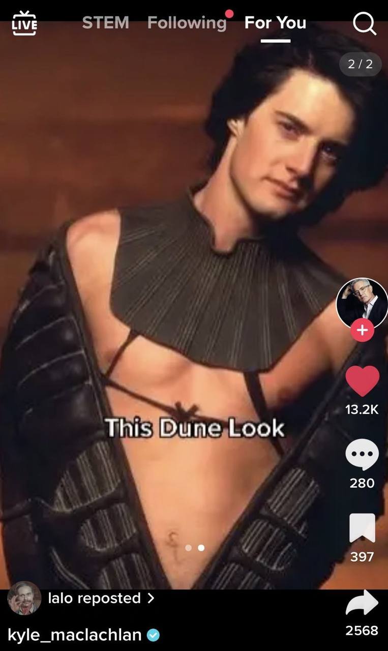 For You LIVE 2/2 13.2К This Dune Look 280 с 397 lalo reposted 2568 kyle_maclachlan