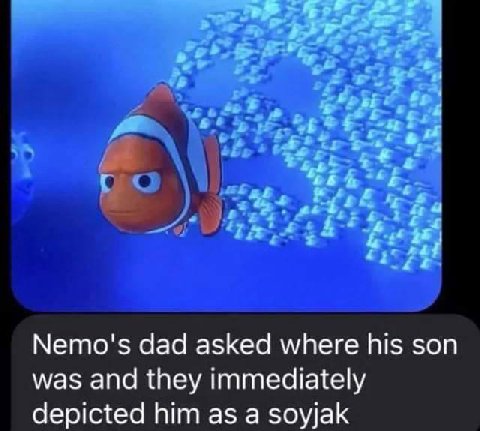 Nemo's dad asked where his son was and they immediately depicted him as a soyjak