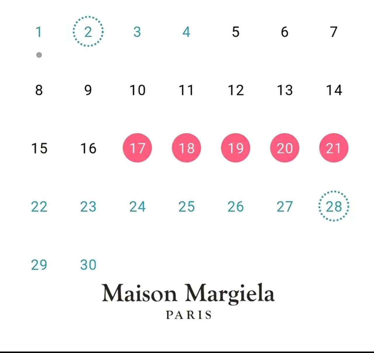 3 4 5 6 7 10 11 12 13 14 15 16 000090 22 23 24 25 26 27 28 29 30 Maison Margiela PARIS
