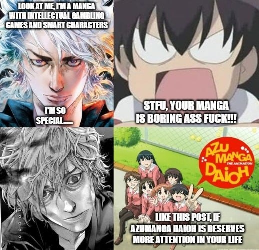 INTELLECTUAL GAMBLING GAMES AND AS у STFU, YOUR MANGA 15 BORING ASS a> а MANGA ВАСЯ у Nee LIKE THIS POST I DAIOH DESERVES MORE ATTENTION YOUR LIFE