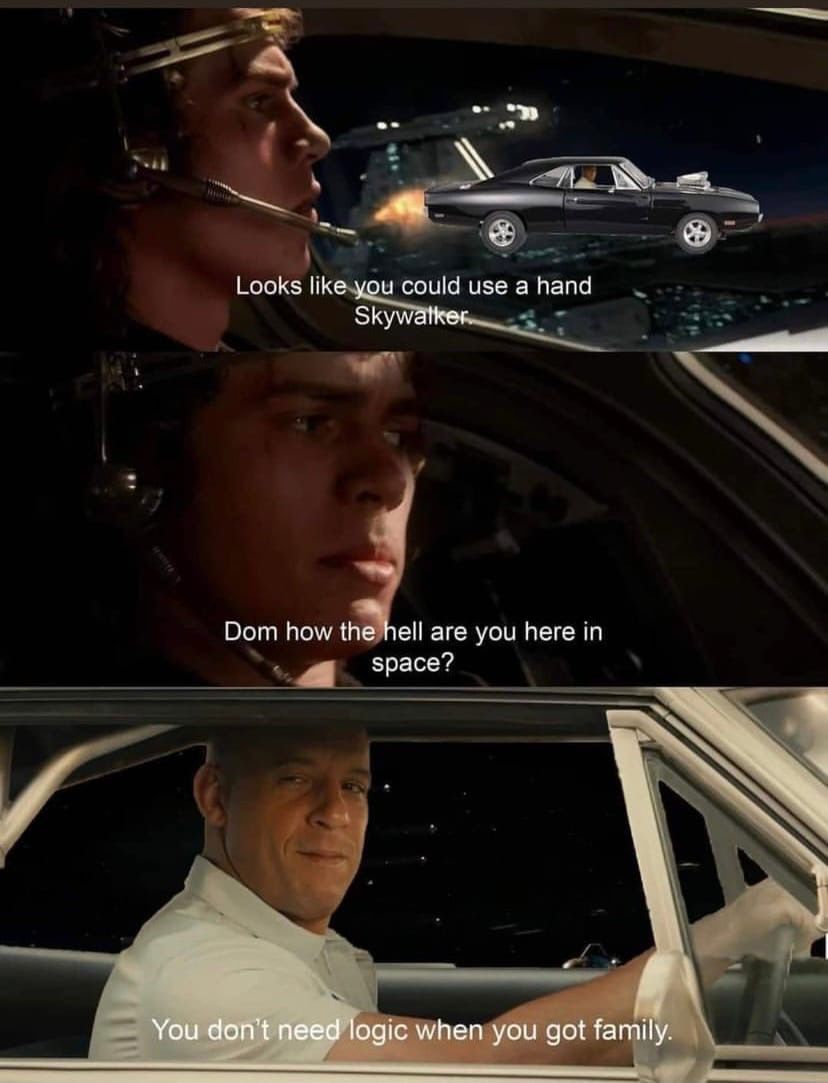 Looks like you could use а hand Skywalker. Dom how the hell are you here in space? Nin 1 You доп“ need logic when you got family,