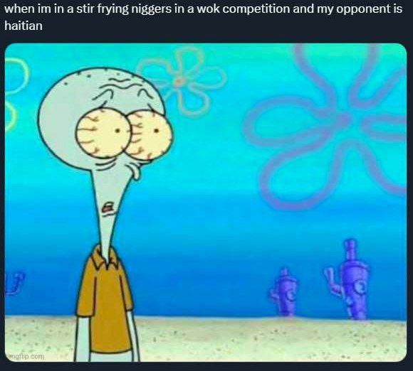 when in a stir frying niggers а wok competition and my opponent is haitian у