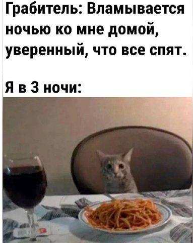 Грабитель: Вламывается ночью мне домой, уверенный, что все спят. 3 ночи: