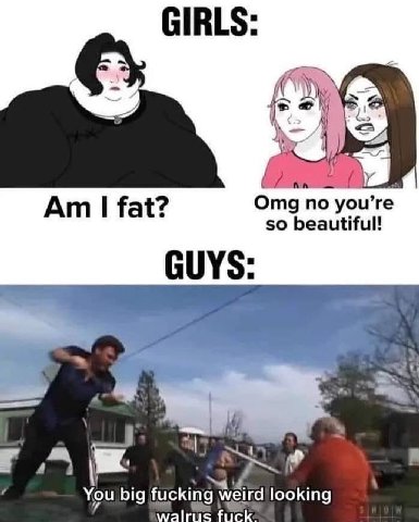 GIRLS у Omg по you’re fat? so beautiful! GUYS |5 big fucking weird looking walrus